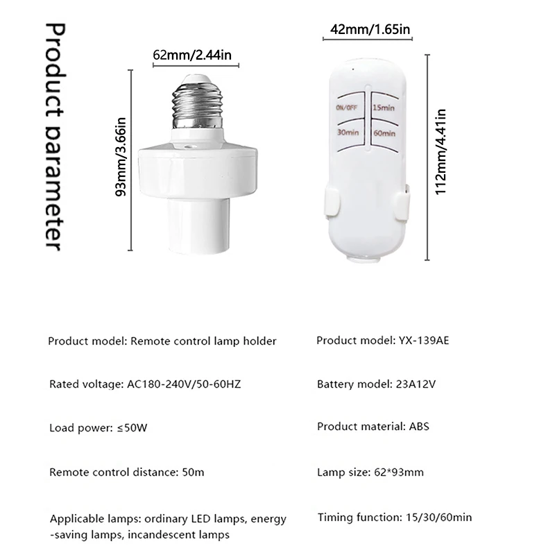 Interruptor de luz con Control remoto inteligente E27, lámpara LED inalámbrica, soporte de temporizador, Base de bombilla, enchufe de encendido/apagado, alcance de 30M para lámpara de techo - imagen 5