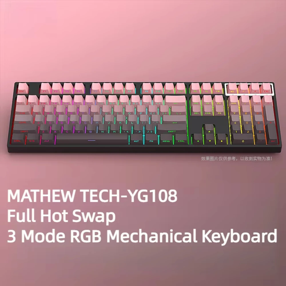 Mathew Tech-Teclado mecánico YG108 de tres modos, 108 teclas, tamaño completo, intercambio en caliente, RGB, impresión lateral, brillo, gaming - imagen 2