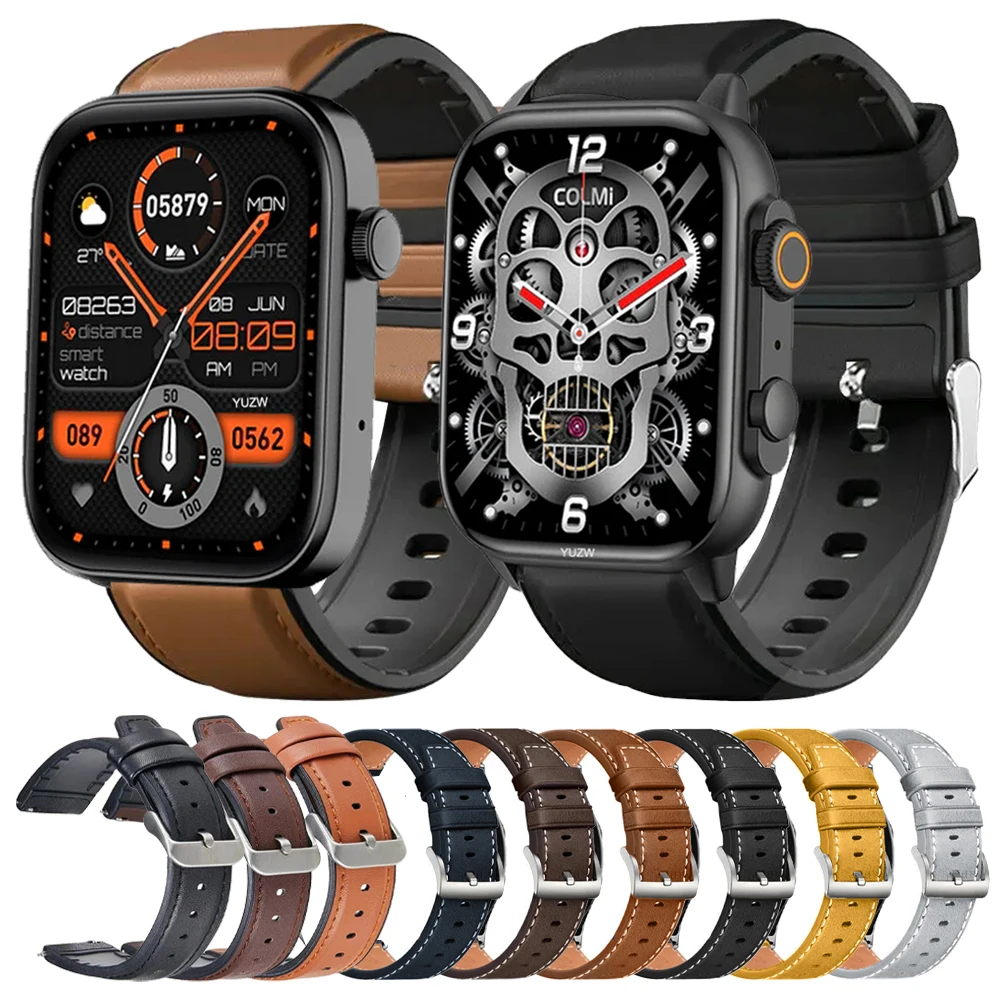 Correa de reloj de 22mm para COLMI P71/C81/P68/P60/C8 Max/M42/M40/V68/V73/V70 pulsera de silicona de cuero suave pulsera deportiva