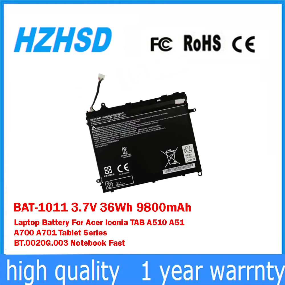 BAT-1011 3,7 V 36Wh 9800mAh batería del ordenador portátil para Acer Iconia TAB A510 A51 A700 A701 Tablet serie BT.0020G.003 Notebook rápido