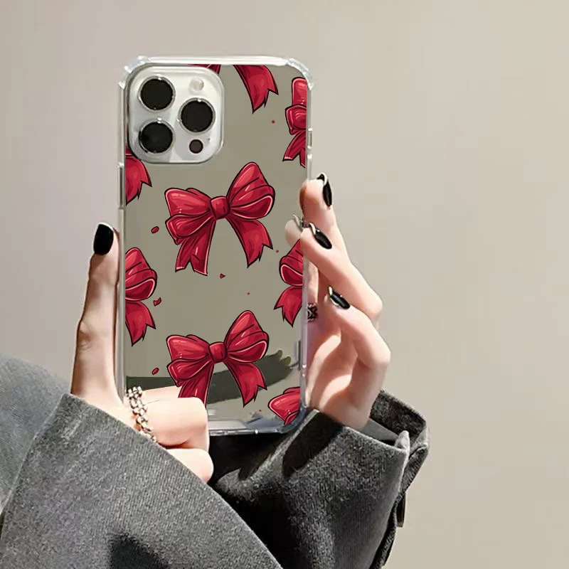 Funda de teléfono suave acrílica con espejo de lazo rojo para Samsung Galaxy S25 S24 S23 S22 S21 Ultra Plus FE A06 A14 A23 A36 A52 cubierta a prueba de golpes - imagen 3