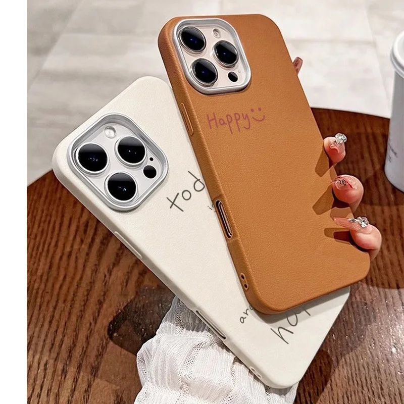 Funda de teléfono con patrón de lichi y cara sonriente feliz para iPhone 17 16 Pro Max 16E 15 14 13 12 11 XS X XR 7 8 Plus SE 2022 Funda de cuero - imagen 2