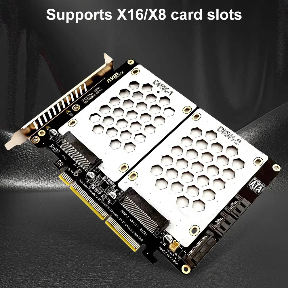 Tarjeta adaptadora de disco Dual U.2, disco duro SATA de 2,5 pulgadas a tarjeta dividida PCIE4.0, tarjeta U.2 a PCIe, adaptador Dual U.2 a PCIe 4,0 X8 - imagen 3