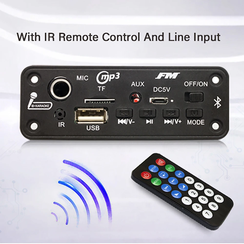 Placa decodificadora de MP3 con Bluetooth, amplificador de 6W, reproductor de música manos libres, módulo de Radio FM para coche, TF, USB, micrófono de 3,5mm, CC de 5V - imagen 5