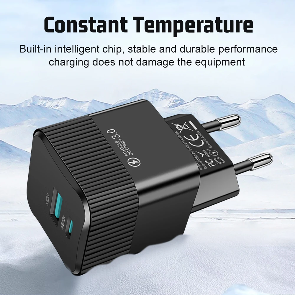 Cargador de teléfono rápido PD 25W, cargador de pared tipo C de carga rápida para iPhone, Xiaomi, Samsung, Huawei, enchufe UE/EE. UU., adaptador de cargador de teléfono USB - imagen 5
