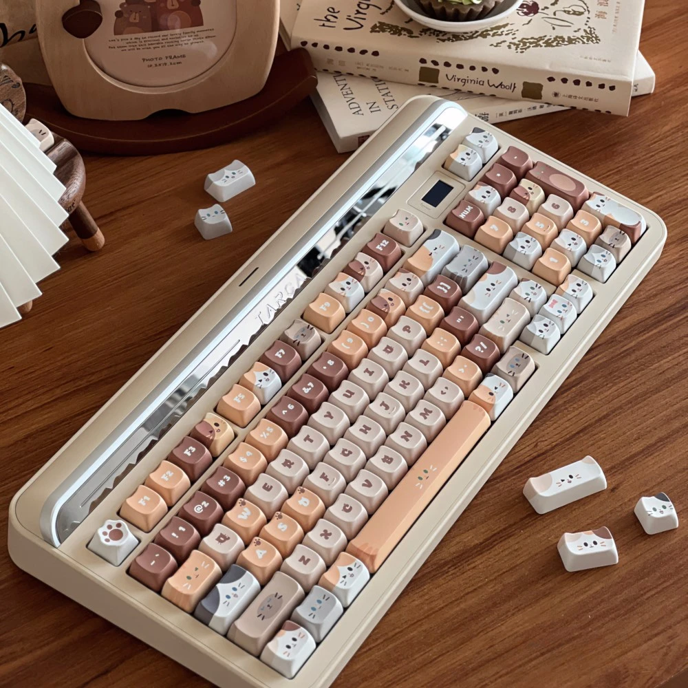 ECHOME-Juego de teclas con tema de gato lindo, tapa de teclado apilable con sublimación de tinte PBT, perfil de cabeza de gato, tapa de tecla para teclado mecánico - imagen 5
