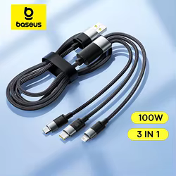 Baseus Cable carga rápida USB-C 100W 3 en 1 PD MacBook iPhone Samsung