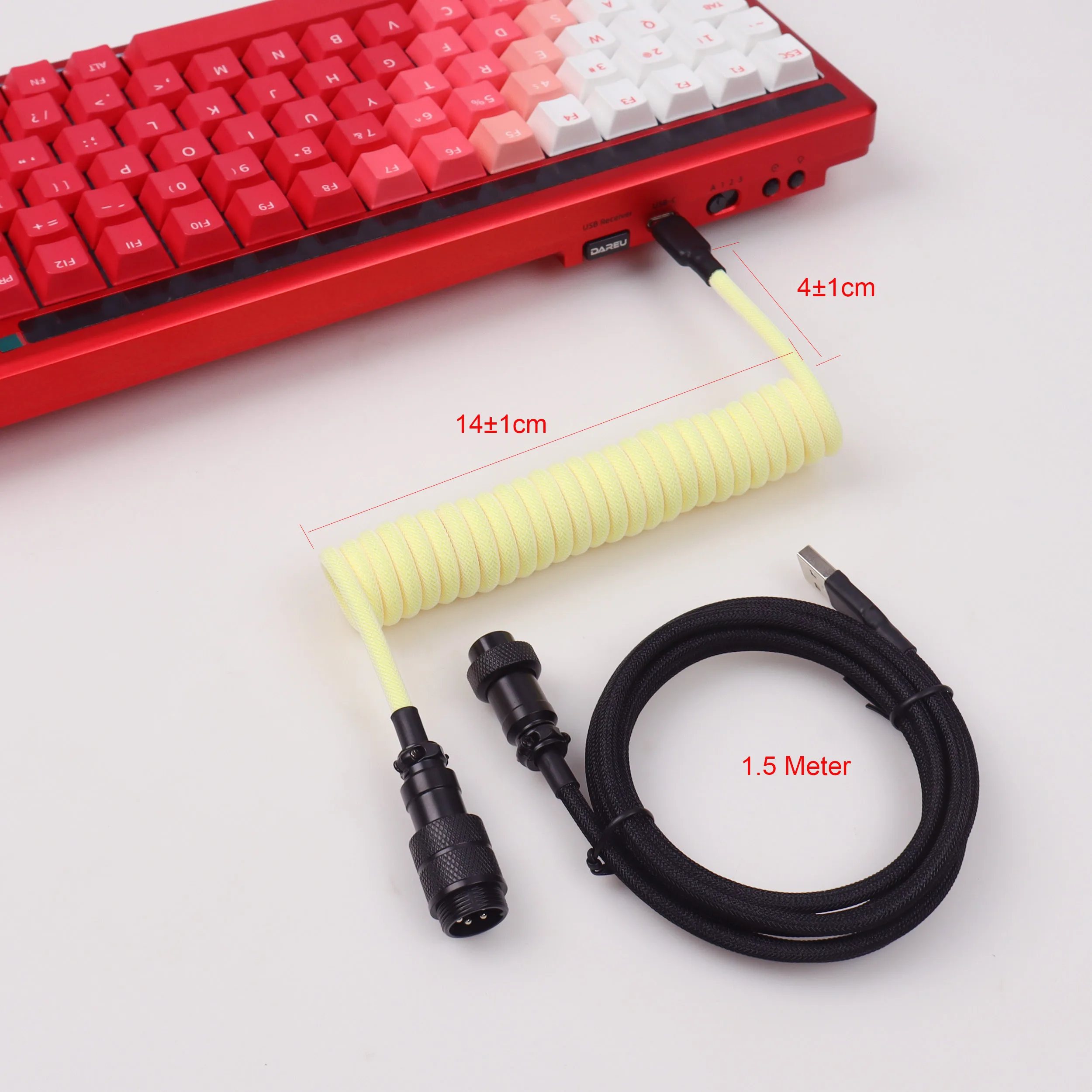 LANO USB A a tipo C para teclado mecánico para jugar, Cable de doble manga con Cable de alimentación en espiral de aviador desmontable GX16 - imagen 4