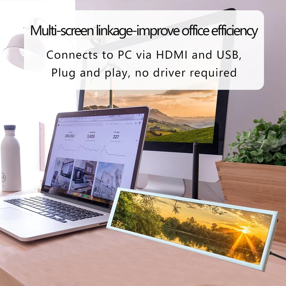 LESOWN-Monitor IPS HDMI de 8,8 pulgadas, pantalla larga estirada, 600cd/m2, 1920x480, LCD táctil, PC blanca pequeña, segunda pantalla para ordenador - imagen 2