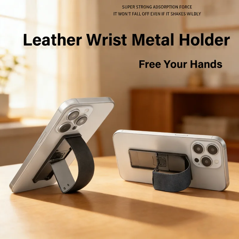 Correa de cuero para teléfono móvil, soporte de Metal para teléfono móvil, soporte telescópico autoadhesivo para la mayoría de los teléfonos inteligentes - imagen 4