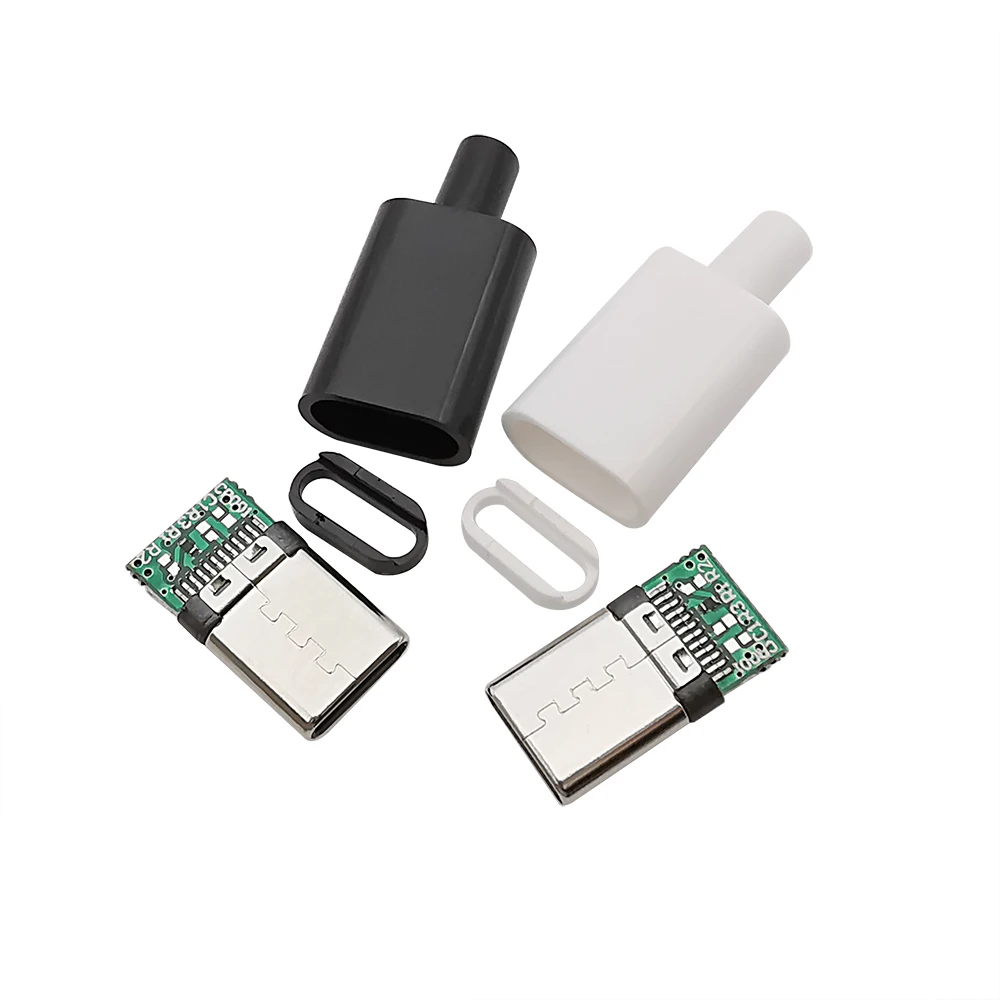 Conector de carga USB 3,1 tipo C, 5 piezas, enchufe macho de 24 Pines, accesorios de Cable, interfaz de línea de datos, blanco y negro
