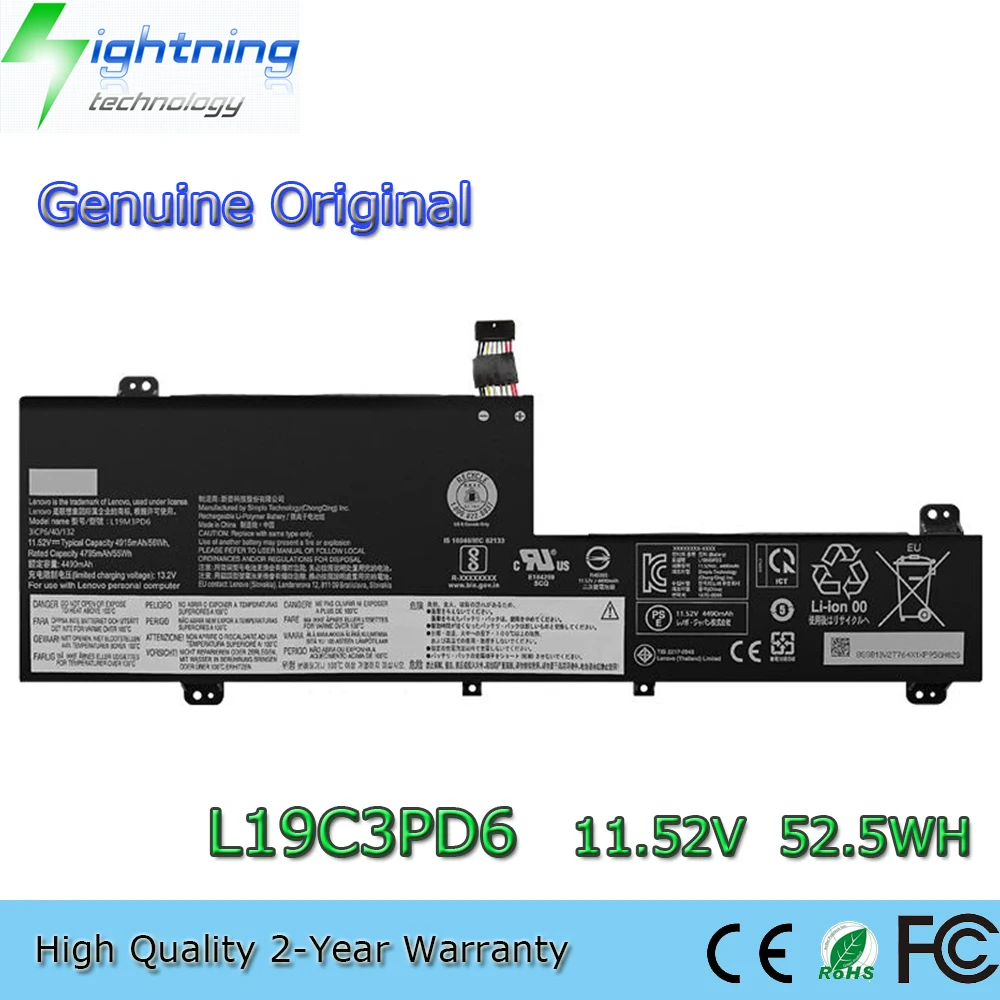Nueva batería Original y genuina para ordenador portátil L19C3PD6 11,52 V 52.5Wh para Lenovo Ideapad Flex 5-15IIL05 L19L3PD6 L19M3PD6 L19D3PD6