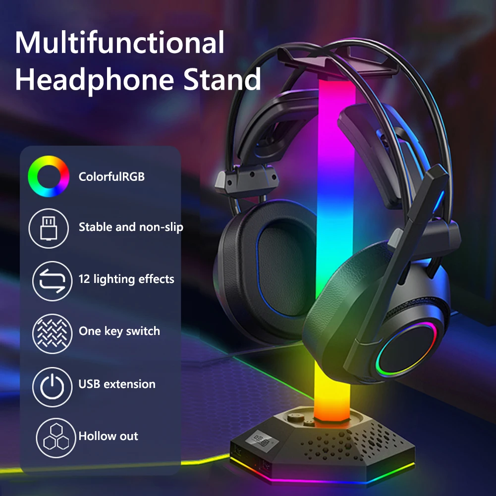 Un colorido soporte para auriculares con un