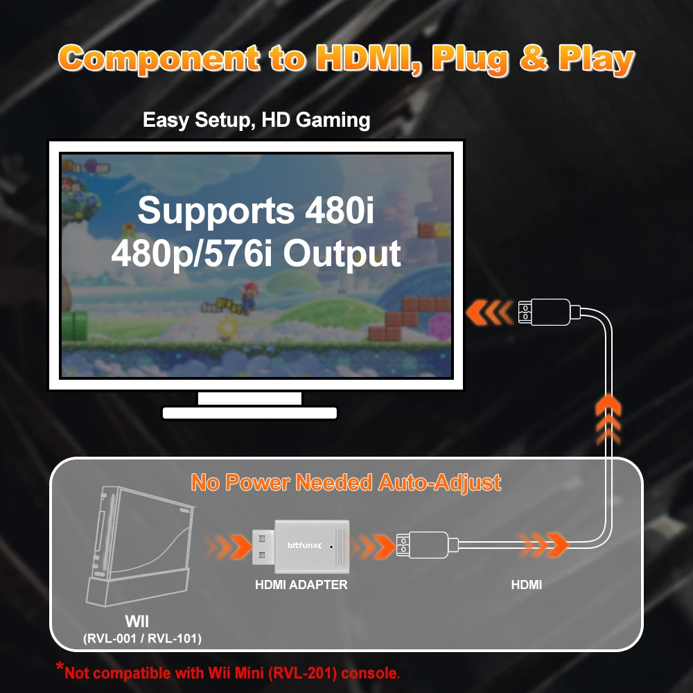 Bitfunx Mini Adaptador de Audio y Vídeo Convertidor YPBPR a HDMI para Consola de Juegos PAL NTSC Wii Plug and Play - imagen 3