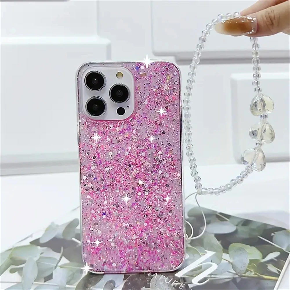 Funda con purpurina y pulsera de corazón de cristal para Xiaomi 14T Pro 11T 11 Lite 5G NE Poco C65 C75 M6 X5 X6 Pro X3 NFC, funda de silicona suave - imagen 4