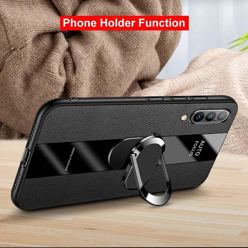 Funda de cuero con soporte de anillo para Samsung Galaxy, prueba de golpes de silicona a cubierta trasera, protección para teléfono, A50, A70, A90, 5G, S, A30S, A50S, A70S - imagen 5