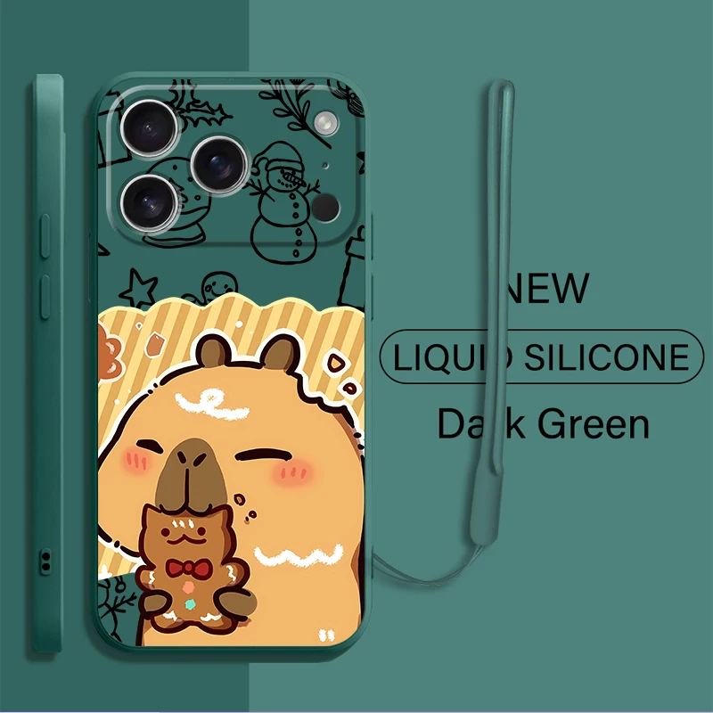 Funda blanda para Apple iPhone 11 12 13 Pro Max 16 14 15 Plus XS 17 Air 16e XR 7 8 lindo capibara navideño - imagen 4