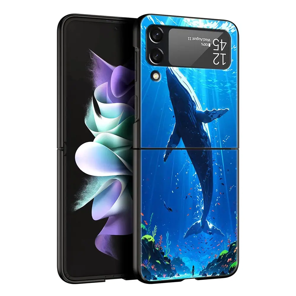 Funda de teléfono con diseño de tiburón y ballena oceánica para Samsung Galaxy Z Flip3 Flip4, carcasa para Z Flip 3 4 5 6, funda plegable dura negra - imagen 5