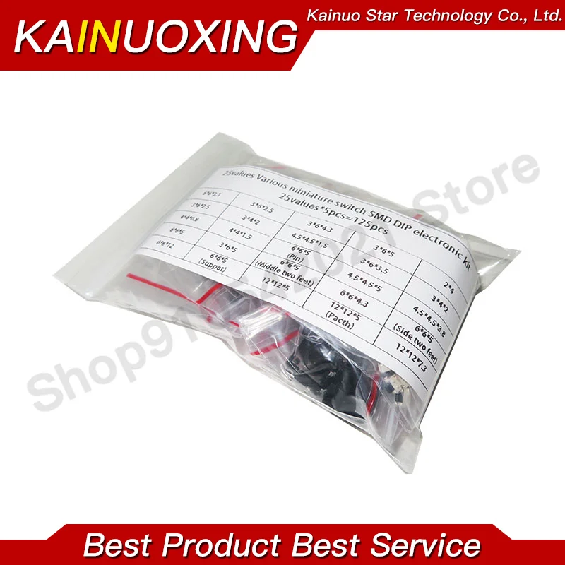 125 Uds 25 tipos/lote surtido Micro pulsador interruptor táctil reinicio Mini interruptor de hoja SMD DIP 2*4 3*6 4*4 6*6 kit electrónico diy