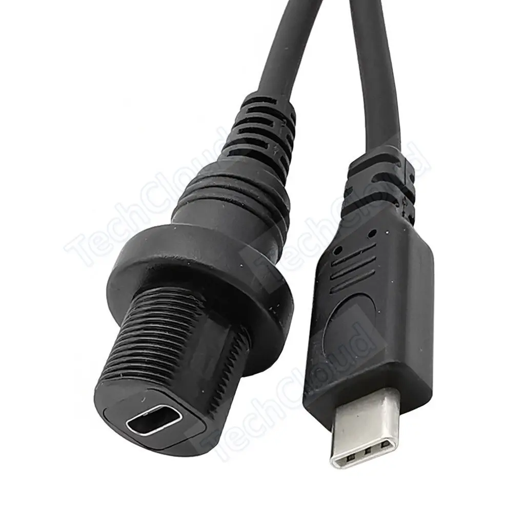 Cable USB tipo c a prueba de agua IP67, Conector de montaje en Panel macho a hembra, Cable de extensión de 30cm, Cable impermeable de USB-C - imagen 3