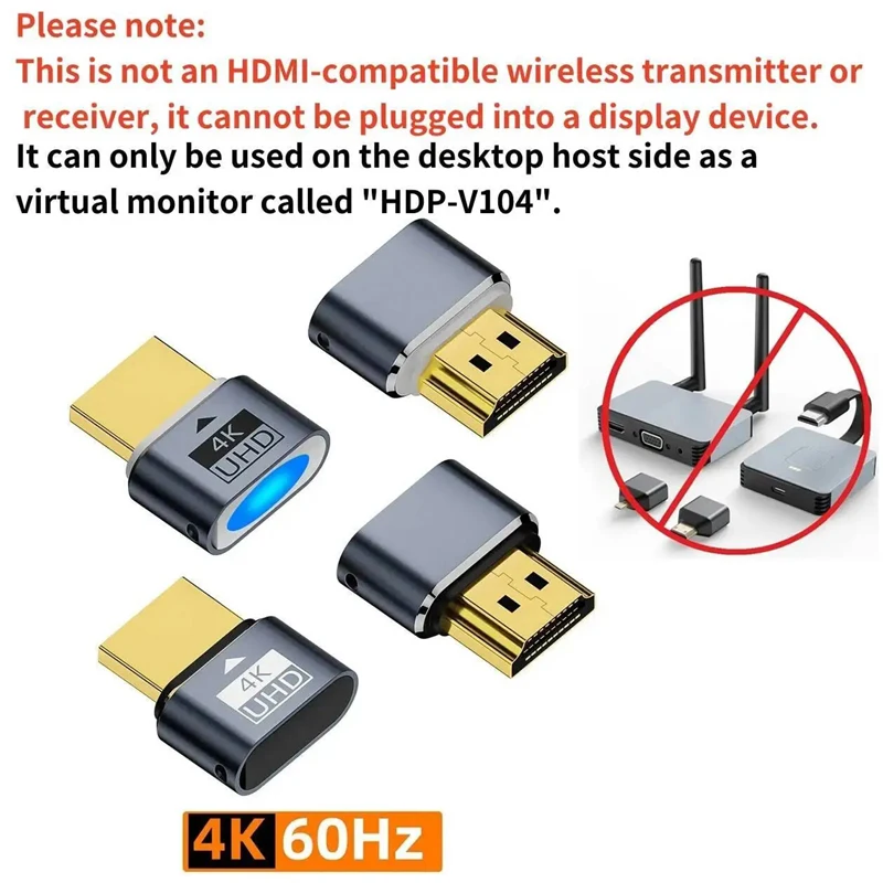 2 uds conector simulado Compatible con HDMI 4K HDR Monitor Virtual emulador EDID adaptador de pantalla fantasma sin cabeza compatible con arriba 4k @ 60Hz 1080 @ 120 - imagen 2