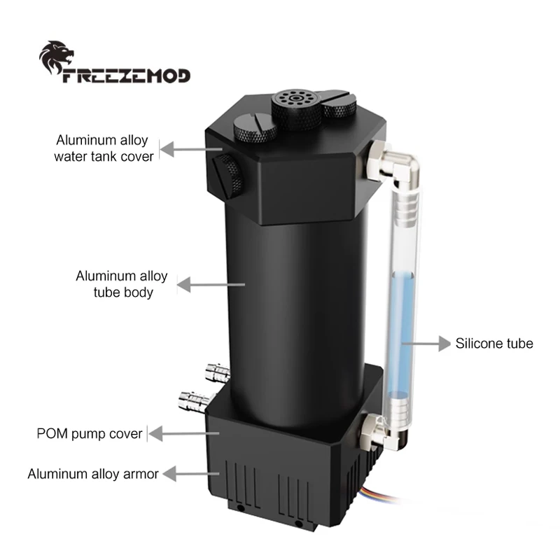 FREEZEMOD Caja de bomba de agua AIO de aluminio completo, depósito antiexplosión DC 12V/24V 133MM-233MM, PUB-JSM6 - imagen 3
