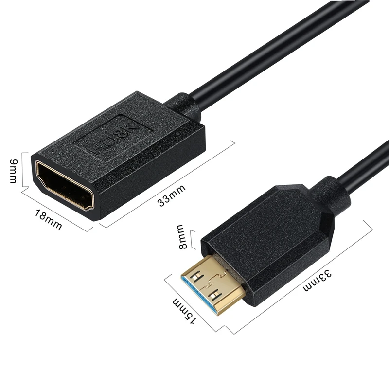 0,3 m 2,1 V 8K 60Hz ángulo de 90 grados Mini HDMI macho a HDMI hembra Cable fino HD OD4.0mm Cable de extensión - imagen 3