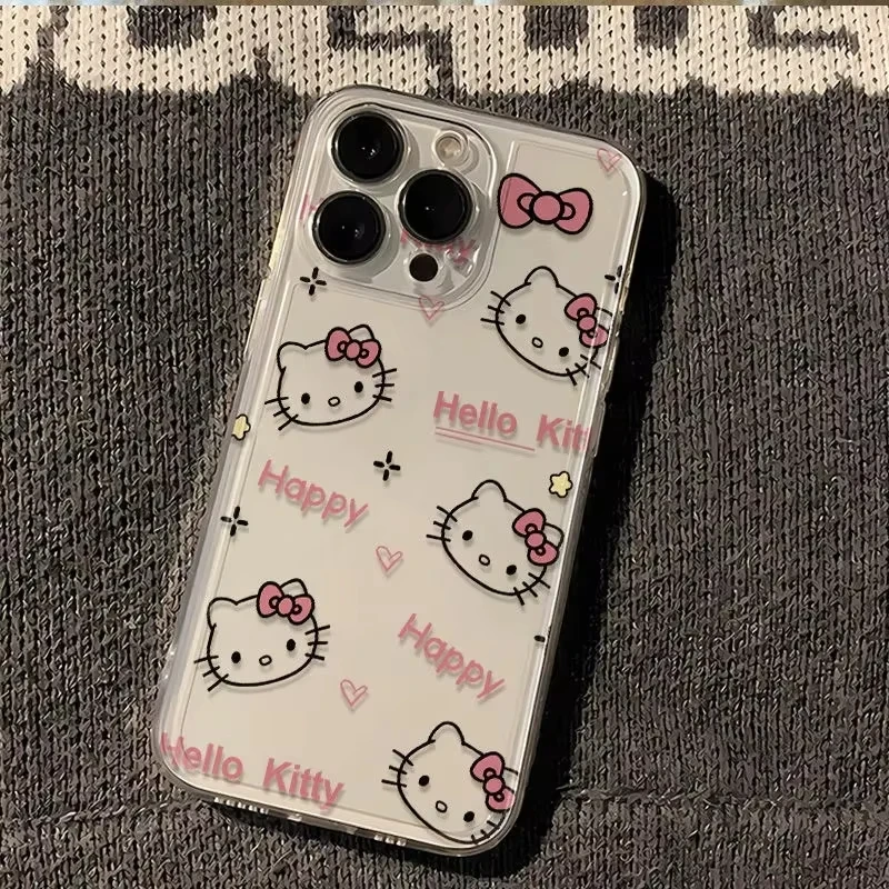 Sanrio Hello Kitty KT cabeza arco funda de teléfono para iPhone 16 15 14 13 Pro Max 11 12 13 Pro X XR 7 8 Plus Linda chica Y2K cubierta creativa - imagen 4