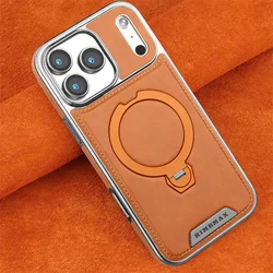 Funda Cuero iPhone 11-17 Pro Max: Soporte Magnético Carga Inalámbrica