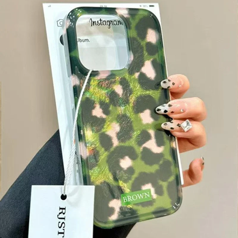 Funda de teléfono con estampado de leopardo verde degradado para IPhone 17 16 Pro Max 15 14 13 12 11 Pro 7 8 16 Plus XS XR cubierta de silicona a prueba de golpes