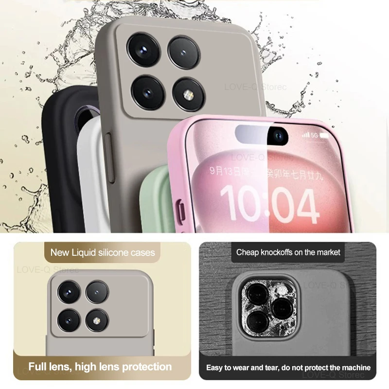 Funda cuadrada de silicona líquida para teléfono, carcasa blanda para Xiaomi Poco X6 Pro, Poco X6Pro, 5G - imagen 2