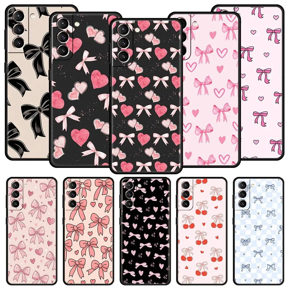 Bonita funda de teléfono con lazo de corazón rosa para Samsung Galaxy S25 Edge S24 S23 S22 S20 Ultra S21 FE 5G S10 Plus, funda suave de TPU