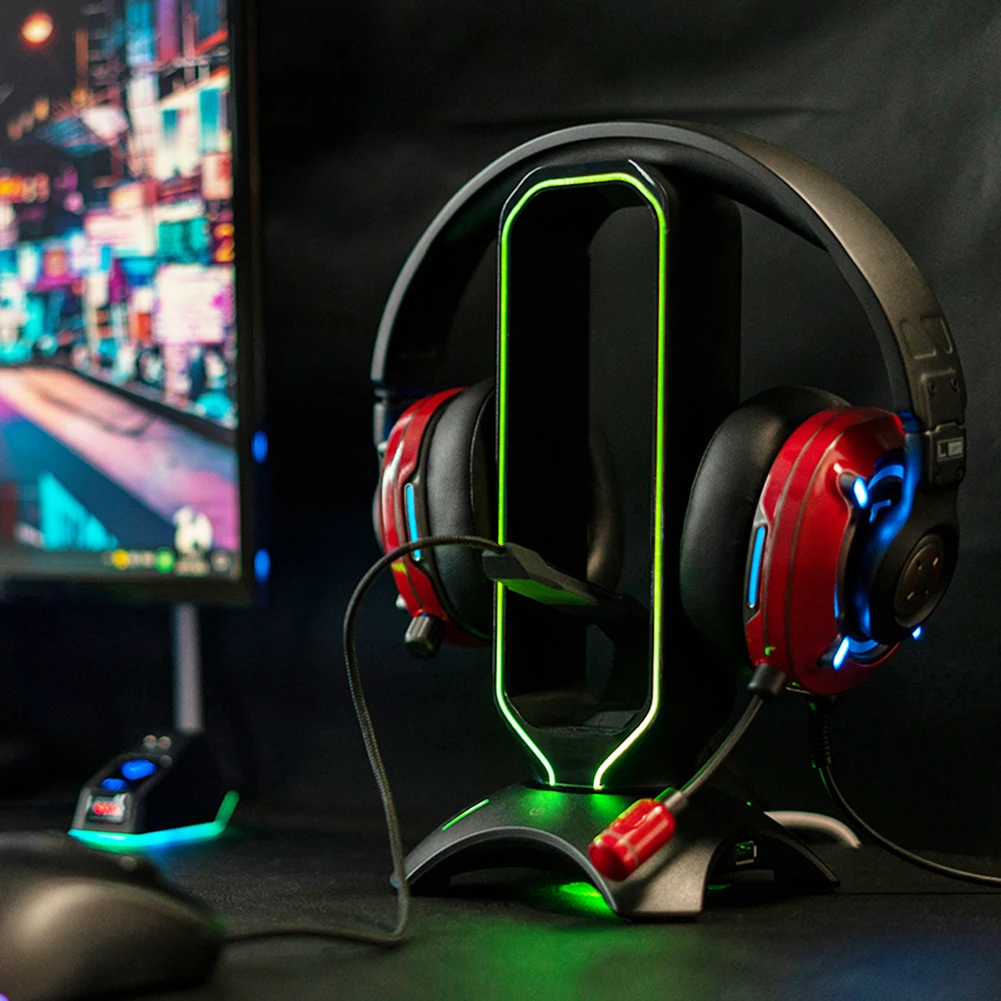 Soporte de auriculares con retroiluminación RGB para juegos, soporte de pantalla para auriculares con cable Bungee para ratón, soporte Vertical, colgador para juego PUBG - imagen 2