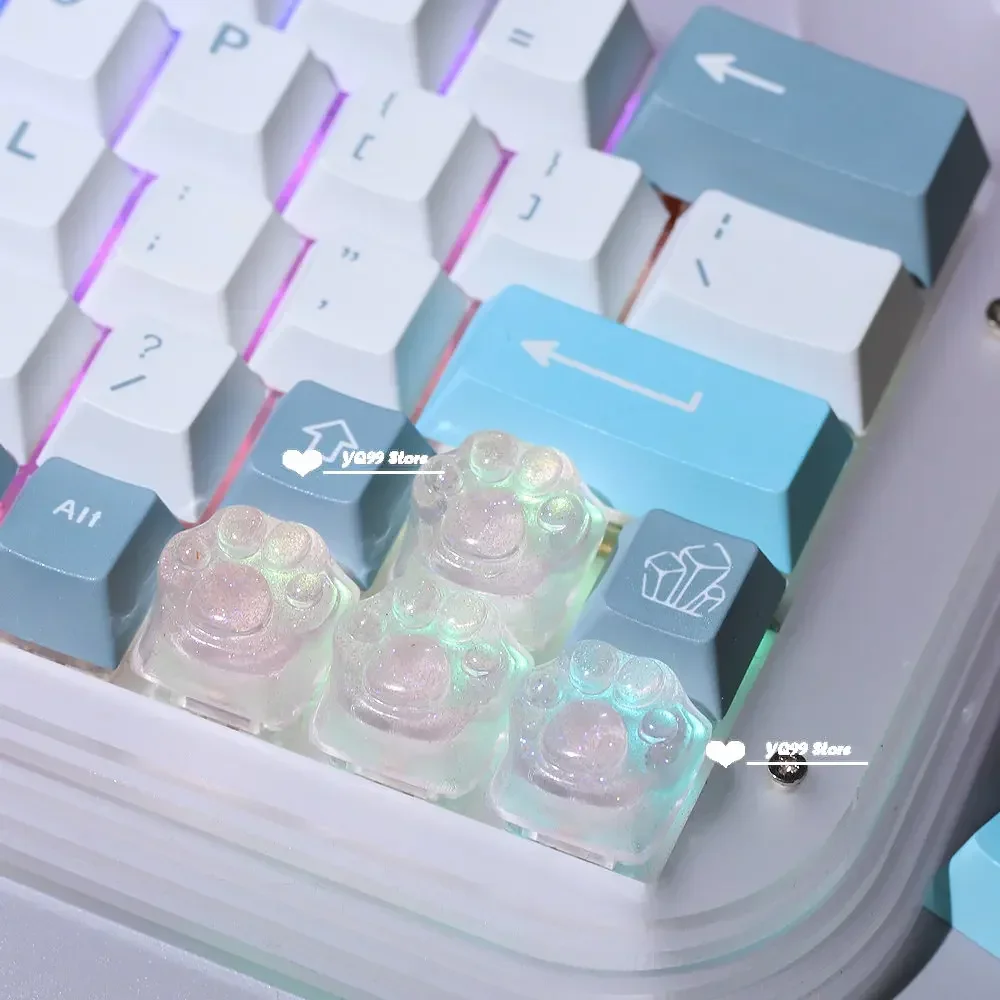 4 unids/set de teclas retroiluminadas de juegos rosas, tapa de tecla de pata de gato Kawaii para teclado mecánico DIY, tecla de cristal transparente personalizada - imagen 3