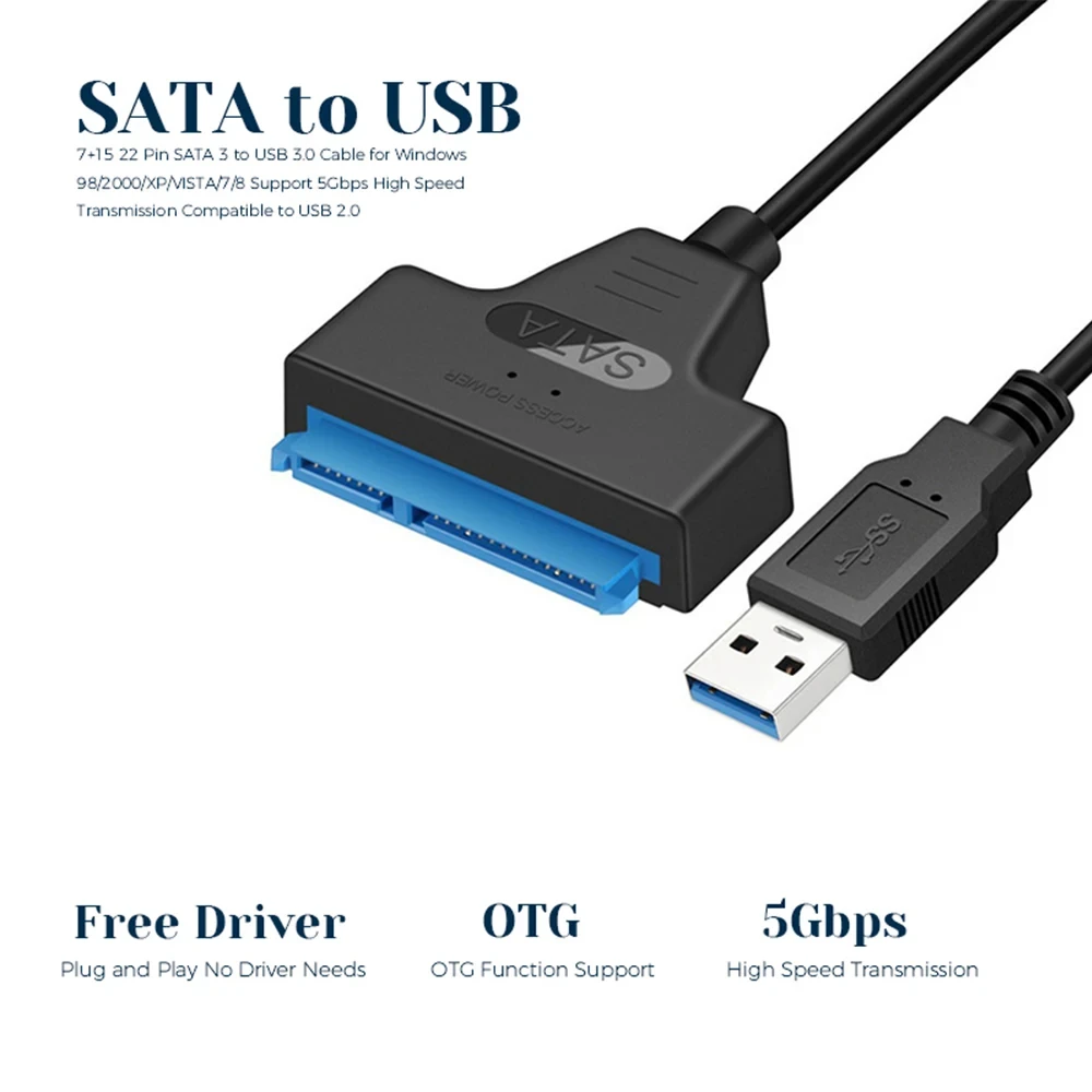 Cable SATA a USB 3,0/2,0 de hasta 6 Gbps para disco duro externo HDD SSD de 2,5 pulgadas, adaptador SATA 3 de 22 pines, Cable USB 3,0 a Sata III