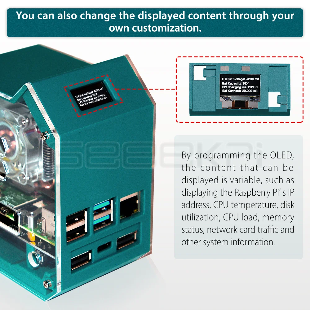GeeekPi ventilador programable ABS Mini Tower RGB, Kit de carcasa de módulo UPS Plus para Raspberry Pi 4B - imagen 5