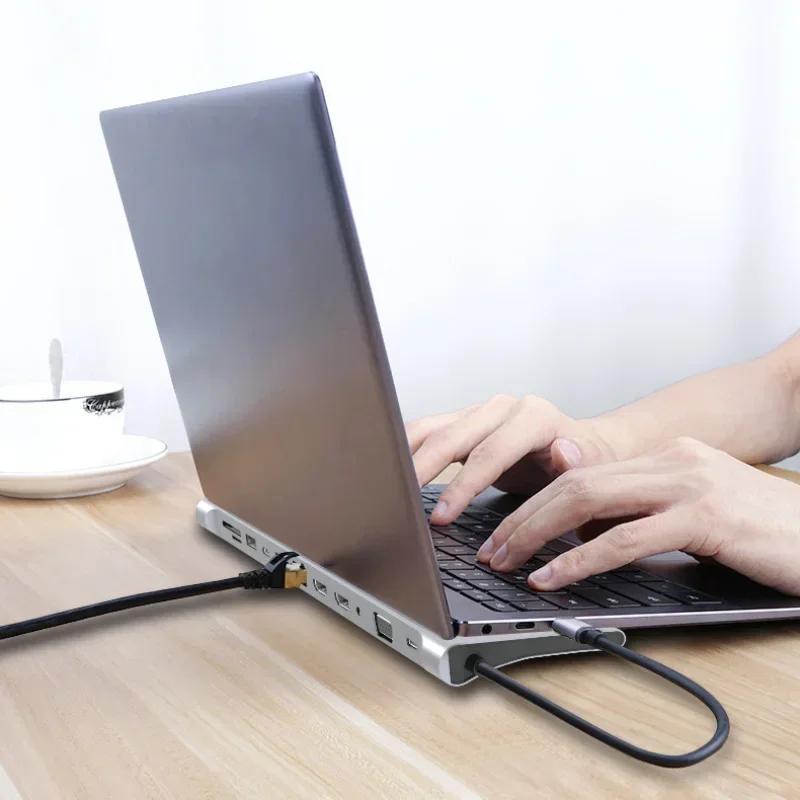 Estación de acoplamiento 12 en 1 tipo C HUB 4K PD estación de acoplamiento para ordenador portátil MST Monitor Dual HDTV VGA RJ45 SD TF para ordenador portátil MacBook - imagen 3