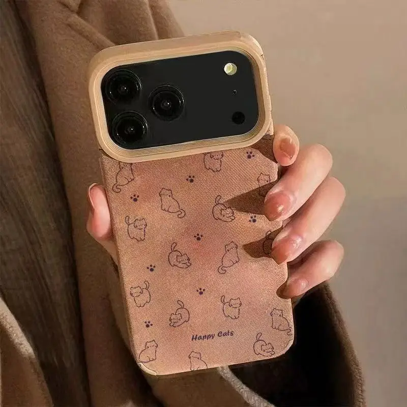 Para iPhone 17 16 15 14 13 12 11 Pro Max Air Funda Linda línea Patrón de gato Funda para iPhone XS X XR 16 Plus Funda suave de piel sintética - imagen 2