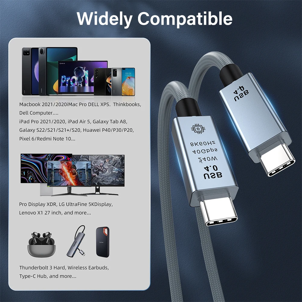Cable USB 4,0 tipo C a tipo C 8K @ 60Hz 40Gbps 240W para Thunderbolt 4 PS5 Nintendo Switch MacBook Pro carga rápida - imagen 3