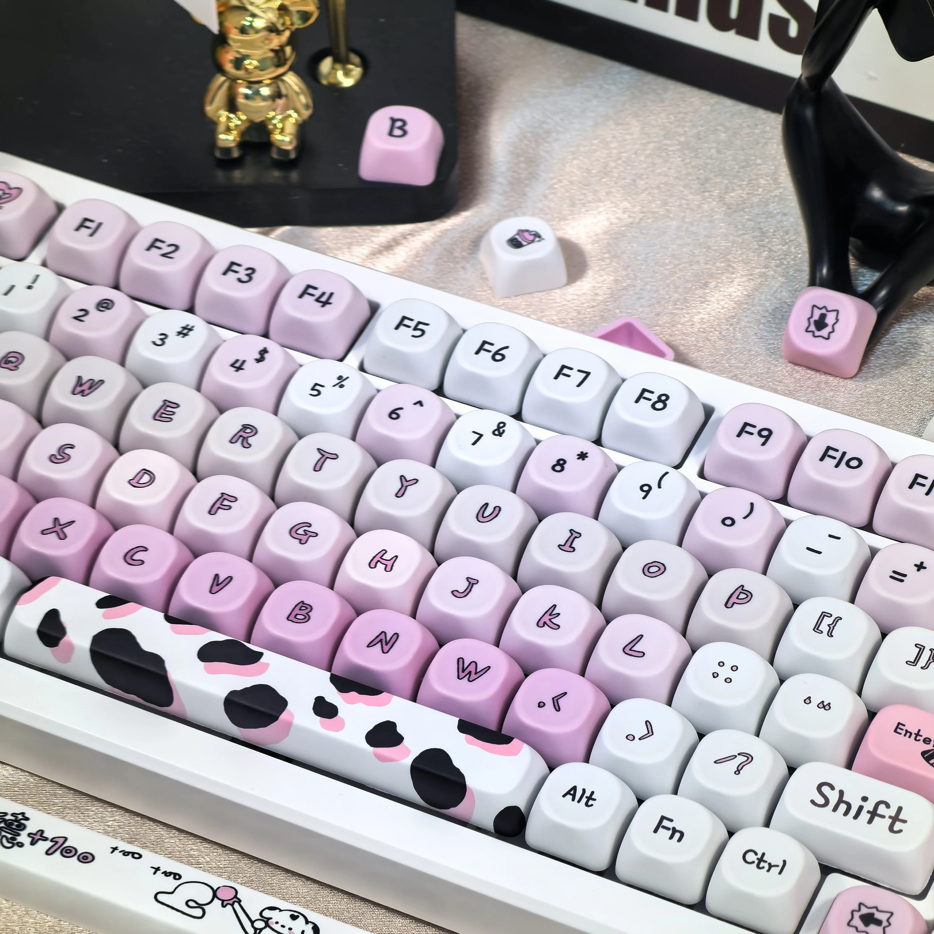Gran venta Moa Keycaps cachorro rosa blanco lindo Keycap tipo perro manchado DIY Teclado mecánico 75 87 98 diseño liquidación Keyccap - imagen 5
