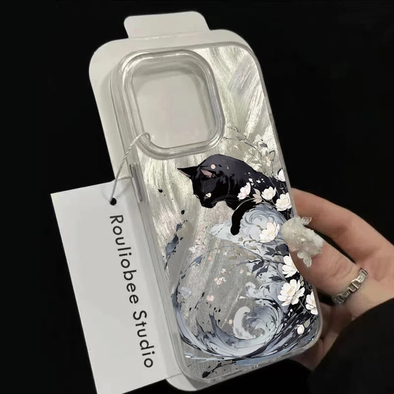 Serie de primavera flor de pera negro lindo gato funda de teléfono para Xiaomi Redmi 13 12 14C 13C Redmi Note 14 13 12 Pro Plus 12S 11 10 cubierta - imagen 3