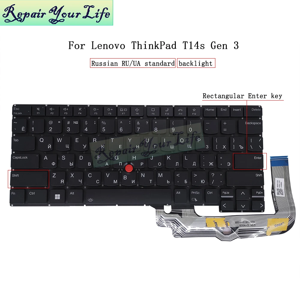 Teclado retroiluminado latino EE. UU. RUS ruso para Lenovo ThinkPad T14S Gen 3 21BR 21BS 21CQ 21CR, teclado para ordenador portátil RU-EN ENG SN21D68484 - imagen 2