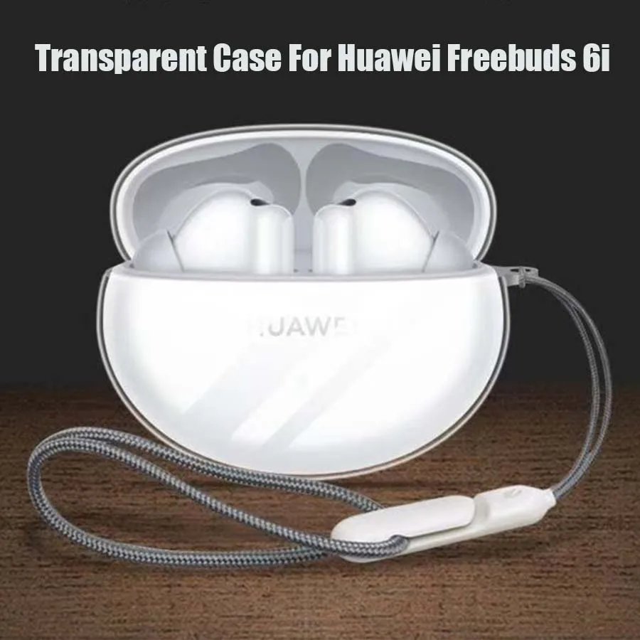Funda transparente de TPU para Huawei FreeBuds 6i 5i, accesorios protectores para auriculares inalámbricos, funda protectora con cordón de gancho