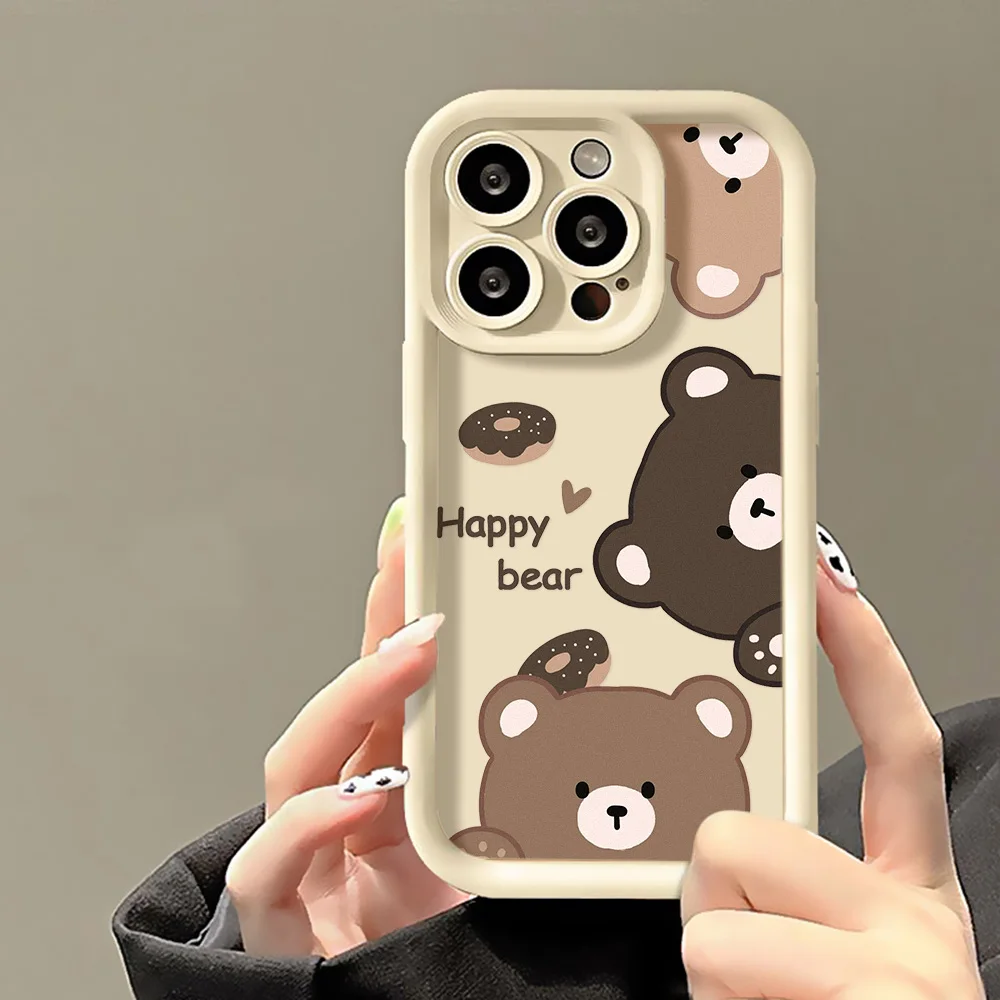 Funda de teléfono con bonito oso para iPhone 13, Fundas de silicona para Iphone 11 15 Pro Max 16 17 Air 14 12 XR XS X 7 8 Plus SE 15promax - imagen 3
