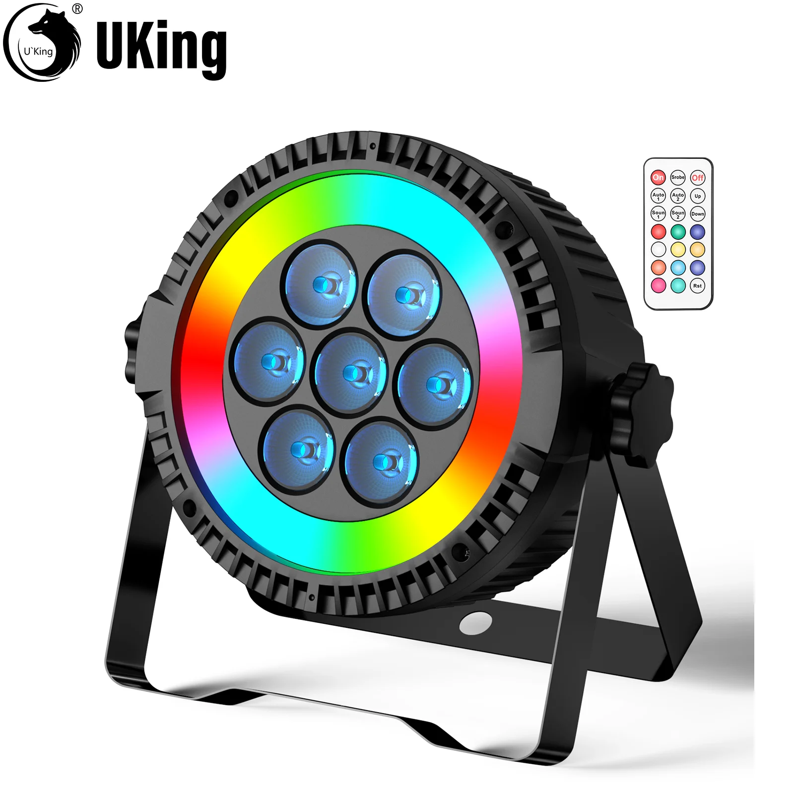U'King 70W RGBW 4 en 1 luz Par LED con anillo de luz 7 Uds cuentas de lámpara DMX luz de escenario Control remoto DJ luz para fiesta boda Bar - imagen 2