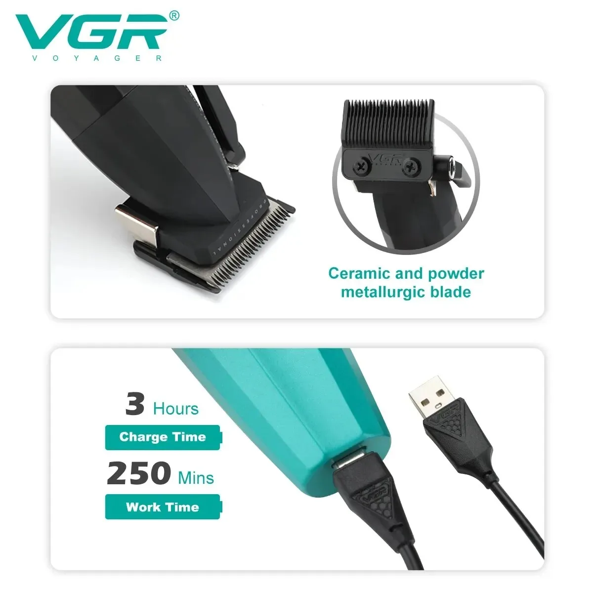 VGR Cortadora de Pelo Inalámbrica Profesional Recargable para Hombre - imagen 3
