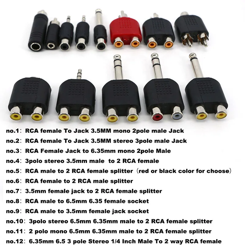 6,35/6,5mm macho a 3,5mm Audio estéreo/mono Jack hembra a 2 RCA macho conector de Audio adaptador convertidor altavoz - imagen 3