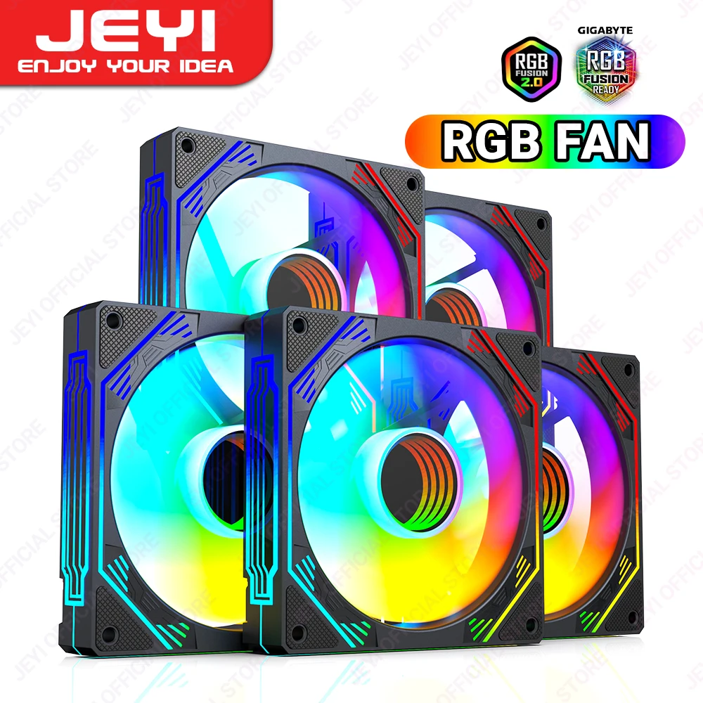 JEYI RGB ventiladores de refrigeración 120mm caja de la computadora Kit de ventilador de alto rendimiento ventilador de PC de 6 pines enfriador radiador silencioso con controlador ARGB