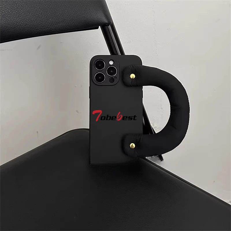 Funda de teléfono de pulsera de cuero acolchado de algodón de mano de lujo para Iphone 16 15 14 13 12 11 Pro XS Max XR XS 8 7 Plus funda de silicona - imagen 4