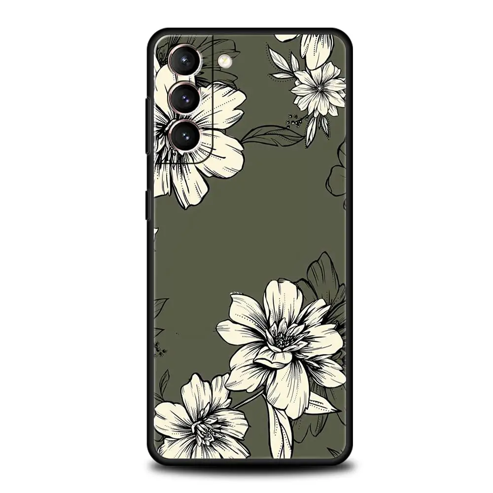 Funda de teléfono de flores para Samsung Galaxy S24, S23 Ultra, S22, S21, S20 FE, 5G, S10, S10E, S9 Plus, S8, silicona suave, cubierta negra, parachoques - imagen 2